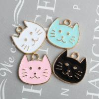 Zinc Alloy émail Pendants, alliage de zinc, chat, Placage de couleur d'or, DIY, plus de couleurs à choisir, 17x18mm, 20PC/lot, Vendu par lot