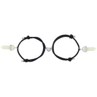 Casal pulseira e bracelete, Corda de poliéster, with Night-Light+Stone Night-Light + Stone & liga de zinco, cromado de cor prateada, unissex & com magnético & ajustável & luminosa, Mais cores pare escolha, comprimento 16-30 cm, vendido por par