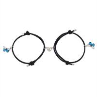 Terylen Schnur Armband, mit Zinklegierung, Schmetterling, silberfarben plattiert, unisex & mit Magnet & einstellbar & Emaille, keine, Länge 16-30 cm, verkauft von Paar