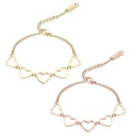 Acier titane bracelet, avec 5cm chaînes de rallonge, coeur, bijoux de mode & réglable & pour femme & creux, plus de couleurs à choisir, Diamètre intérieur:Environ 55mm, Longueur 14 cm, Vendu par PC