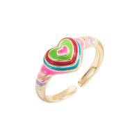 Brass Cuff Finger Ring Heart real gold plated Adjustable & for woman & enamel 20mm Sold By PC