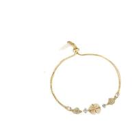 Bracelet cubique en laiton zircon pavent, Trèfle à quatre feuilles, Plaqué de platine, pavé de micro zircon & pour femme, couleur originale, 230mm, Vendu par PC