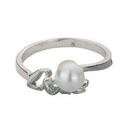 Anillo de Plata Esterlina, Plata de ley 925, con Shell Pearl, chapado en platina real, Ajustable & micro arcilla de zirconia cúbica & para mujer, color original, Vendido por UD