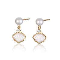 925 Boucles d’oreilles Sterling Silver Drop & Dangle, Argent sterling 925, avec coquille blanche & perle d'eau douce cultivée, coquille, Placage, bijoux de mode & pour femme, plus de couleurs à choisir, 16.50x8.90mm, Vendu par paire