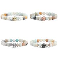 Natuurlijke Amazoniet Armbanden, met Messing, Schedel, mode sieraden & uniseks & frosted, meer kleuren voor de keuze, 8mm, Lengte Ca 7.48 inch, Verkocht door PC