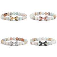 Bracelets de Amazonite Naturel, avec laiton, bijoux de mode & unisexe & pavé de micro zircon & givré, plus de couleurs à choisir, 8mm, Longueur Environ 7.48 pouce, Vendu par PC