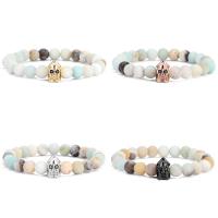 Bracelets de Amazonite Naturel, avec laiton, bijoux de mode & unisexe & pavé de micro zircon & givré, plus de couleurs à choisir, 8mm, Longueur Environ 7.48 pouce, Vendu par PC