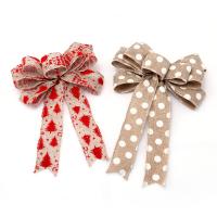 Linen ribbon  bow Bowknot printing DIY & Christmas jewelry Sold By PC