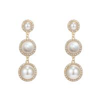 Zinc Alloy Drop Earrings with Plastic Pearl gold color plated for woman & with rhinestone Sold By Lot