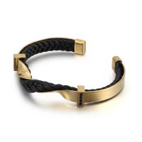 Titanium Staal Manchet Bangle, met Leer, voor de mens & met strass, meer kleuren voor de keuze, 60x7mm, Verkocht door PC