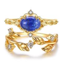 Anillos de Gemas, metal, con Moissanite & Lapislázuli, chapado en color dorado, Joyería & diverso tamaño para la opción & diferentes estilos para la opción & para mujer, libre de níquel, plomo & cadmio, Vendido por UD