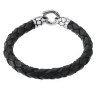 Pulsera de cuero, acero inoxidable 316, con cable de piel de vaca, Joyería & unisexo, Negro, 36x15mm,8mm, longitud aproximado 8 Inch, Vendido por UD