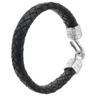 Bracelet de cuir de vachette, Acier inoxydable 316, avec vachette cordon, bijoux de mode & unisexe, noire, 45x15mm,12mm, Longueur Environ 8 pouce, Vendu par PC