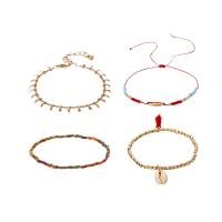 Zinklegering armbandkettingen, Zinc Alloy, met Seedbead & Textiel binnenwerk Cord & Schelp, gold plated, 4 stuks & mode sieraden & voor vrouw, multi-gekleurde, Verkocht door Stel