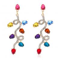 Strass Earring, Zinc Alloy, gold plated, mode sieraden & voor vrouw & met strass, multi-gekleurde, 70x30mm, Verkocht door pair