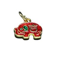 Cloisonné Anhänger, Messing, mit Cloisonné, Elephant, goldfarben plattiert, unisex & Emaille, rot, frei von Nickel, Blei & Kadmium, 13x12mm, verkauft von PC