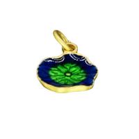 Pendentifs cloisonnés, alliage de zinc, avec cloisonne, Feuille de Lotus, chanté plaqué or, unisexe & émail, plus de couleurs à choisir, protéger l'environnement, sans nickel, plomb et cadmium, 16x13mm, Vendu par PC