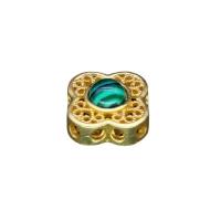 Imitation Cloisonne Zinc Alloy Beads with Malachite Four Leaf Clover sang gold plated DIY green nickel lead & cadmium free Sold By PC