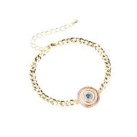 Bracelet Evil Eye bijoux, laiton, avec zircon cubique, Plat rond, Placage de couleur d'or, Réglable & pour femme, couleurs mélangées, protéger l'environnement, sans nickel, plomb et cadmium, 18x18mm, Longueur Environ 16-22 cm, Vendu par PC