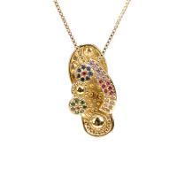 Kubieke Zirkoon Micro Pave Brass Ketting, Messing, met Cubic Zirconia, Slipper, gold plated, Verstelbare & voor vrouw, multi-gekleurde, nikkel, lood en cadmium vrij, 11x24mm, Lengte Ca 35-45 cm, Verkocht door PC