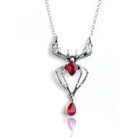 alliage de zinc collier, avec cristal, araignée, Placage de couleur argentée, Halloween Design & unisexe, rouge, protéger l'environnement, sans nickel, plomb et cadmium, 33x65mm, Longueur 15.75 pouce, Vendu par PC