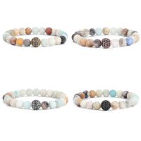 Bracelets de Amazonite Naturel, avec laiton, bijoux de mode & unisexe & pavé de micro zircon, plus de couleurs à choisir, 8mm,10mm, Longueur Environ 7.48 pouce, Vendu par PC