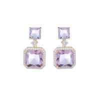 Cubic Zirconia Micro Pave Brass Earring Square plated fashion jewelry & micro pave cubic zirconia & for woman nickel lead & cadmium free Sold By Pair