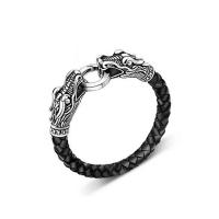 Los hombres de la pulsera y del brazalete, Cuero de vaca, con acero inoxidable, pulsera trenzada & para hombre & ennegrezca, Negro, Vendido para aproximado 7.8 Inch Sarta