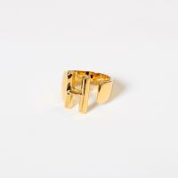 Brass Cuff Finger Ring Alphabet Letter real gold plated adjustable & for woman & hollow nickel lead & cadmium free US Ring Sold By PC