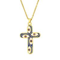 Evil Eye Pendants Brass Cross 18K gold plated DIY & micro pave cubic zirconia & enamel Sold By PC