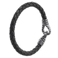 Pulsera de cuero, acero inoxidable 316, con cable de piel de vaca, Joyería & unisexo, Negro, 40x14mm,6mm, longitud aproximado 8 Inch, Vendido por UD