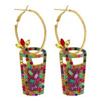 Rhinestone Earring Zinc Alloy gold color plated fashion jewelry & for woman & with rhinestone Sold By Pair