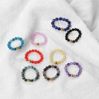 Gemstone Finger Ring, misto de pedras semi-preciosas, with cobre, Roda, cromado de cor dourada, materiais diferentes para a escolha & para mulher & facetada, Mais cores pare escolha, 3-4mm, Diametro interno:Aprox 20mm, vendido por PC