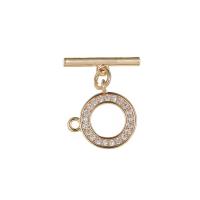 Brass Toggle καρφίτσα, Ορείχαλκος, με Cubic Zirconia, 14Κ επίχρυσο, DIY, νικέλιο, μόλυβδο και κάδμιο ελεύθεροι, 6mm,14mm, Sold Με PC