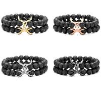 Gemstone Bracelets Lava with Brass 2 pieces & Unisex & micro pave cubic zirconia 8mm Length Approx 7.48 Inch Sold By Set