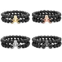 Gemstone Bracelets Lava with Brass 2 pieces & Unisex & micro pave cubic zirconia 8mm Length Approx 7.48 Inch Sold By Set