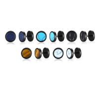 Gemstone örhängen, Titan Stål, med Ädelsten, mode smycken & olika material för val & för människan, svart, 10mm,11mm, Säljs av Par