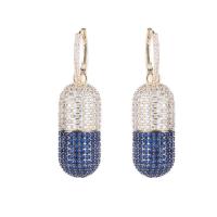 Boucles d'oreilles en laiton zircon cubique pavent, capsule, Placage de couleur d'or, bijoux de mode & pavé de micro zircon & pour femme, plus de couleurs à choisir, protéger l'environnement, sans nickel, plomb et cadmium, 13x32mm, Vendu par paire