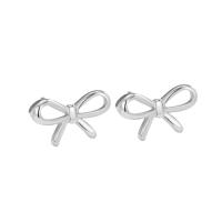 Sterling Silver Juvelyrika Auskarai, 925 sidabro, Bowknot, paplatinuota, Bižuterijos & moters, Originali spalva, 11x6mm, Pardavė Pora