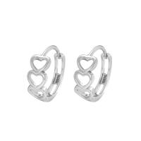 925 pendientes de aro de plata de ley, Plata de ley 925, Corazón, chapado en color de plata, Joyería & para mujer, plateado, 11mm, Vendido por Par