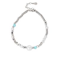 Pulseras de Plata Estelina, Plata de ley 925, con Shell Pearl & Cristal, chapado en color de plata, Joyería & para mujer, plateado, 190mm, Vendido por UD