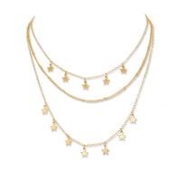 Collier de mode Multi couche, alliage de zinc, avec coquille d'ormeau & perle de plastique & laiton, plaqué de couleur d'or KC, multicouche & pavé de micro zircon & pour femme, plus de couleurs à choisir, Longueur Environ 14.9-21.6 pouce, Vendu par PC