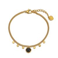 Pulseira de aço titânio, Partículas de aço, with Pedra natural, with 1.57 inch extender chain, para mulher, dourado, comprimento Aprox 6.3 inchaltura, vendido por PC