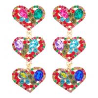 Rhinestone Earring Zinc Alloy Heart gold color plated fashion jewelry & for woman & with rhinestone Sold By Pair