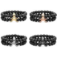 Gemstone Bracelets Lava with Brass 2 pieces & Unisex & micro pave cubic zirconia 8mm Length Approx 7.48 Inch Sold By Set