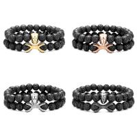 Gemstone Bracelets Lava with Brass 2 pieces & Unisex & micro pave cubic zirconia 8mm Length Approx 7.48 Inch Sold By Set