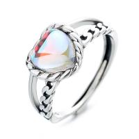 Bijoux de bague en argent sterling , Argent sterling 925, avec Moonstone, coeur, poli, Réglable & pour femme, couleur originale, 4x4mm, Vendu par PC