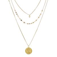 Collier de mode Multi couche, alliage de zinc, avec perle d'eau douce cultivée, avec 1.96inch chaînes de rallonge, Plat rond, plaqué de couleur d'or KC, trois couches & bijoux de mode & pour femme, 24x24mm, Longueur Environ 14.9 pouce, Environ 16.9 pouce, Environ 23.6 pouce, Vendu par PC