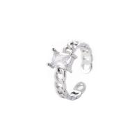 Cubic Zircon Messing fingerring, platin farve forgyldt, Micro Pave cubic zirconia & for kvinde, flere farver til valg, nikkel, bly & cadmium fri, Størrelse:7, Solgt af PC