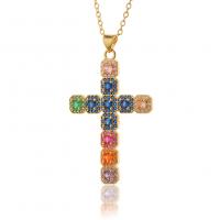 Cubic Zircon Micro Pave Brass Necklace Cross gold color plated micro pave cubic zirconia & for woman Length Approx 17.7 Inch Sold By PC